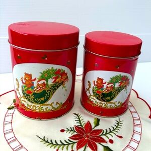 Vintage Christmas Tin Cans Set of 2